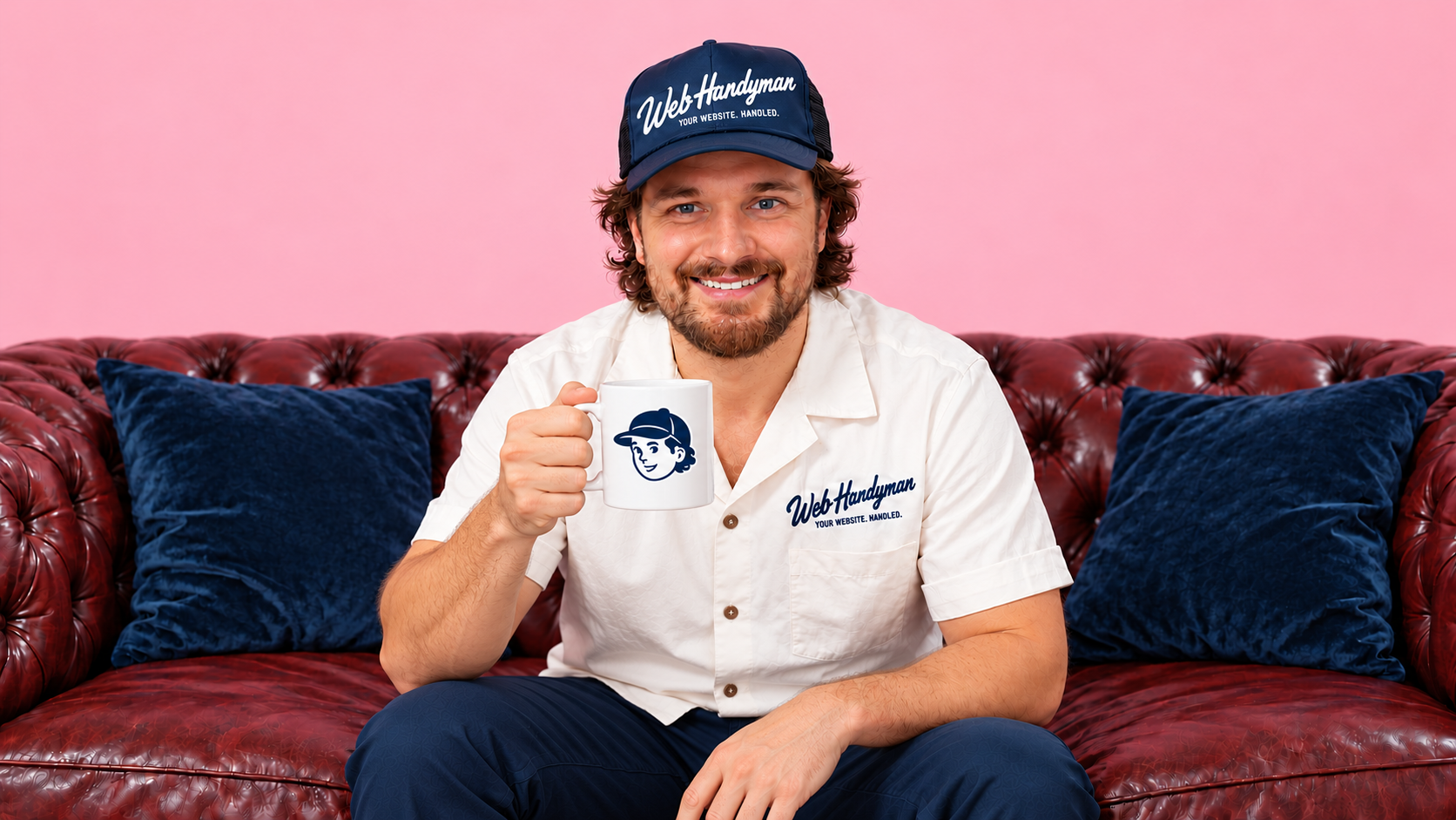 Wes Asbell, Web Handyman founder, holding a coffee mug